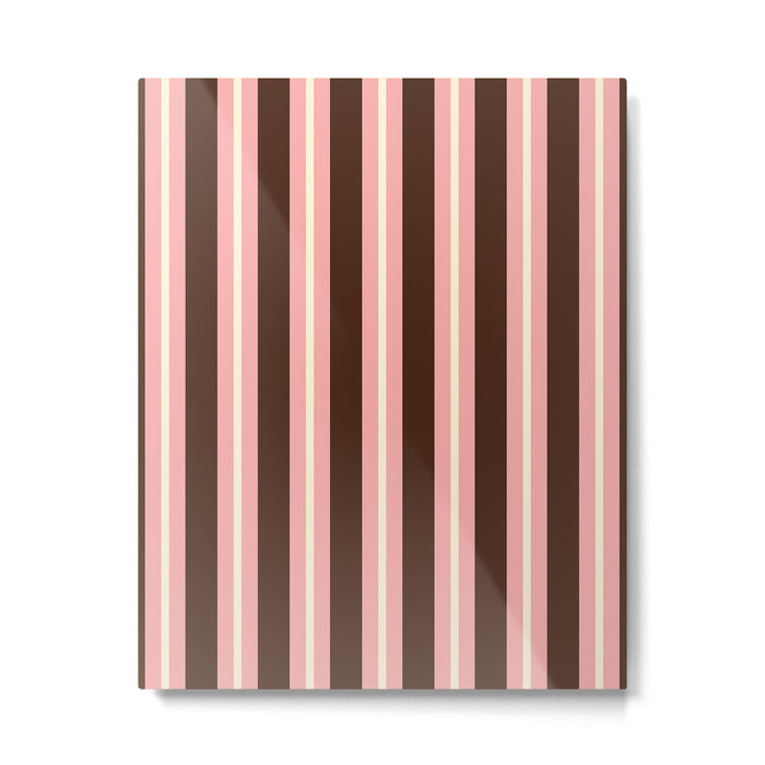 Old Fashioned Double Stripes Brown Pink Cream Narrow Vertical Stripe Pattern Metal Print Gallery Image 1