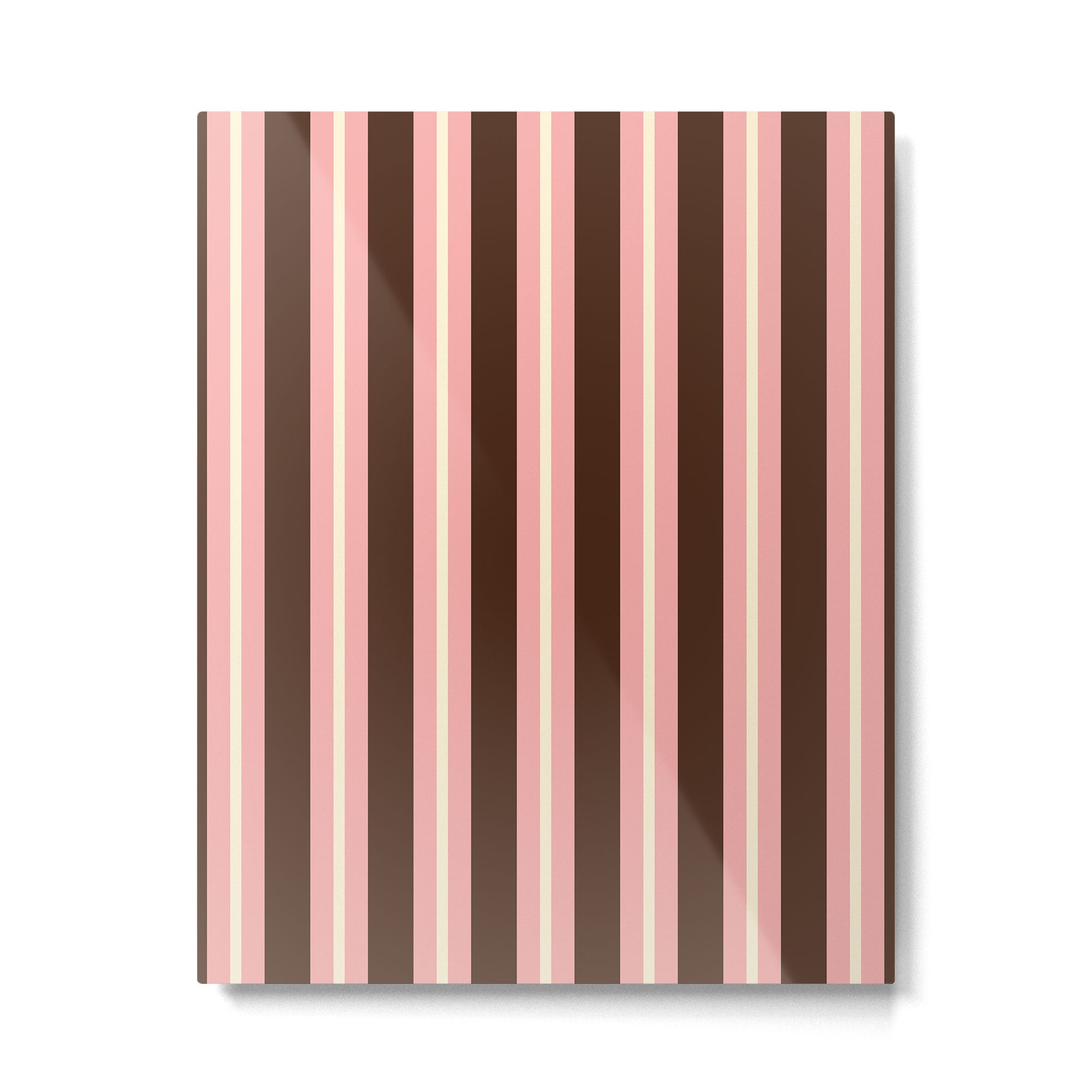 Old Fashioned Double Stripes Brown Pink Cream Narrow Vertical Stripe Pattern Metal Print Gallery Image 6