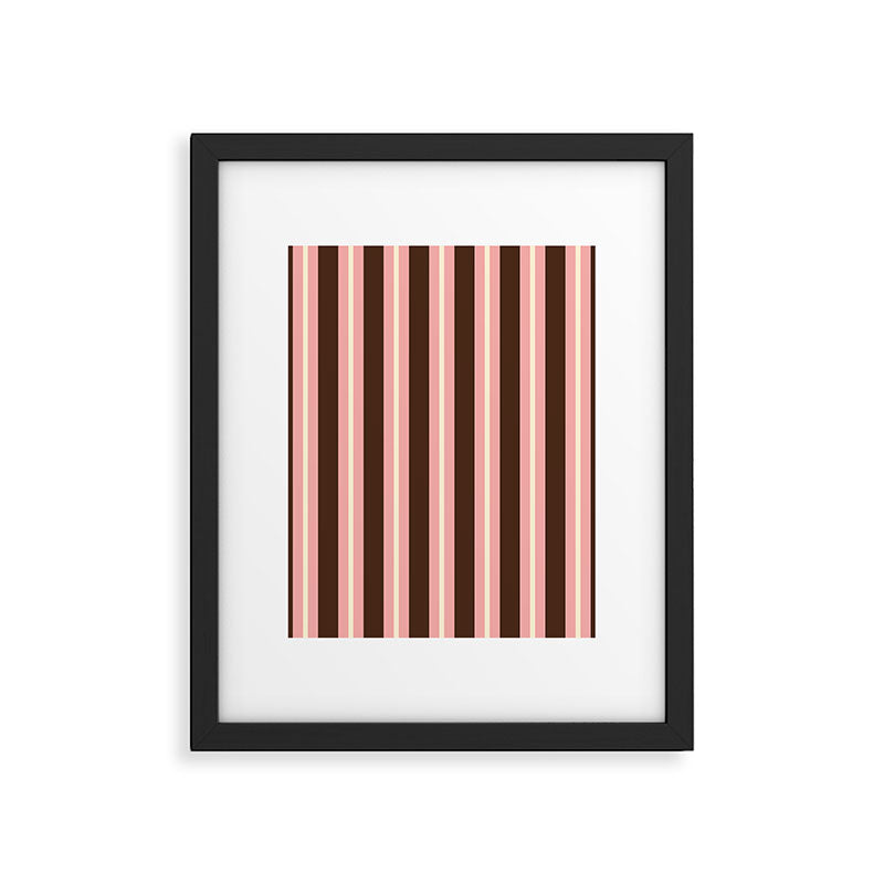 Old Fashioned Double Stripes Brown Pink Cream Narrow Vertical Stripe Pattern Framed Art Print Gallery Image 6
