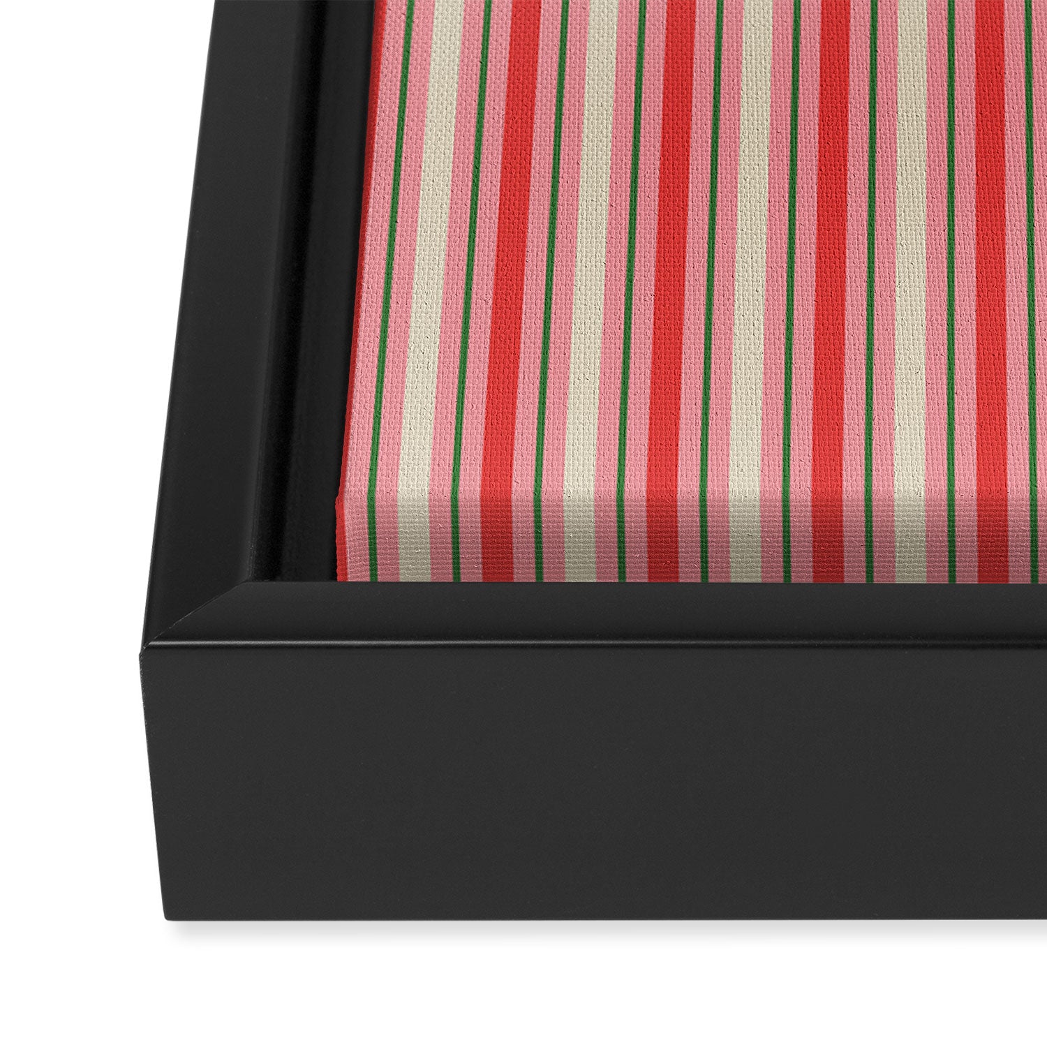 Old Fashioned Retro Christmas Stripe Pattern Vertical Pink, Red, Green, and Beige Framed Canvas Print Gallery Image 3