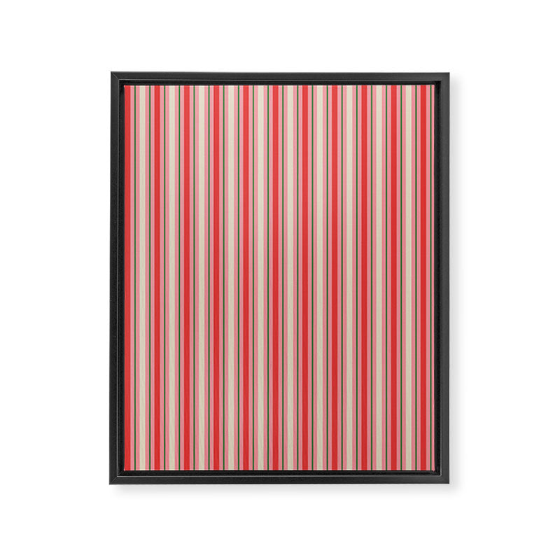 Old Fashioned Retro Christmas Stripe Pattern Vertical Pink, Red, Green, and Beige Framed Canvas Print Gallery Image 6