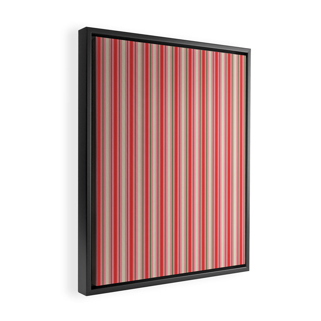 Old Fashioned Retro Christmas Stripe Pattern Vertical Pink, Red, Green, and Beige Framed Canvas Print Gallery Image 2