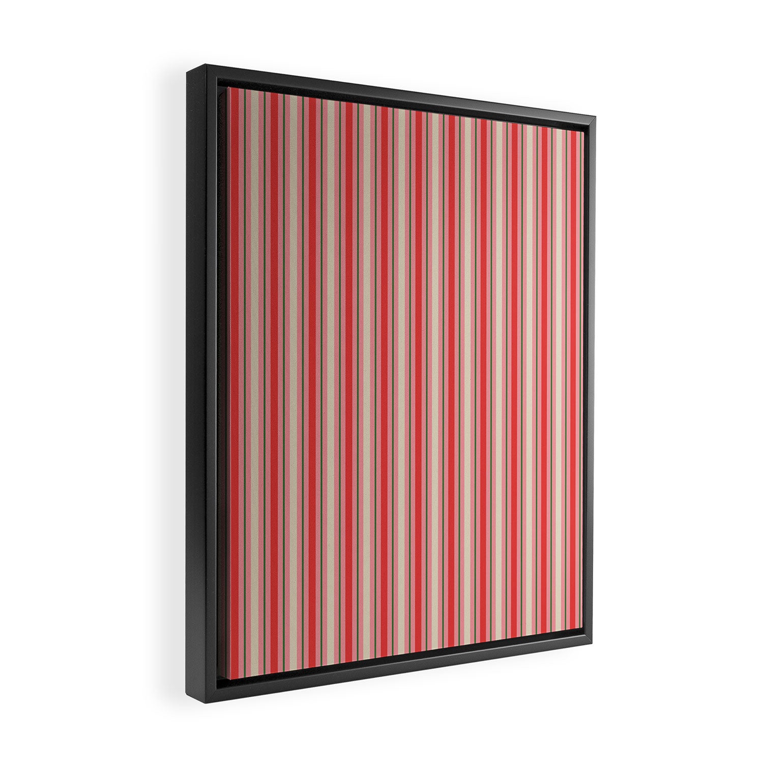 Old Fashioned Retro Christmas Stripe Pattern Vertical Pink, Red, Green, and Beige Framed Canvas Print Gallery Image 2