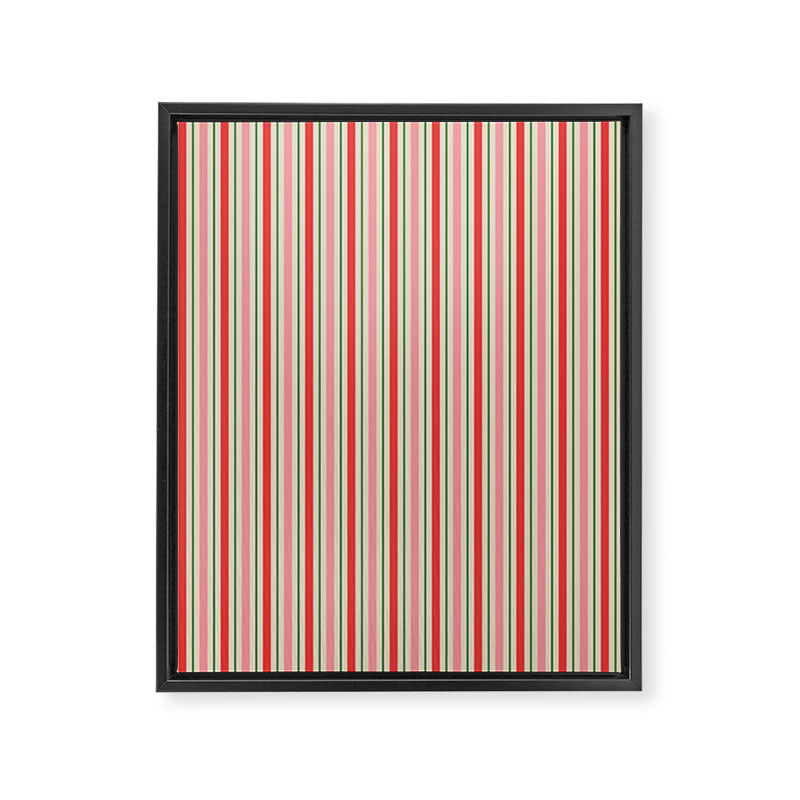 Old Fashioned Retro Christmas Stripe Pattern Vertical Pink Red Green Beige Framed Canvas Print Gallery Image 6
