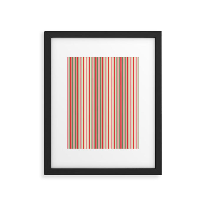Old Fashioned Retro Christmas Stripe Pattern Vertical Pink Red Green Beige Framed Art Print Gallery Image 1