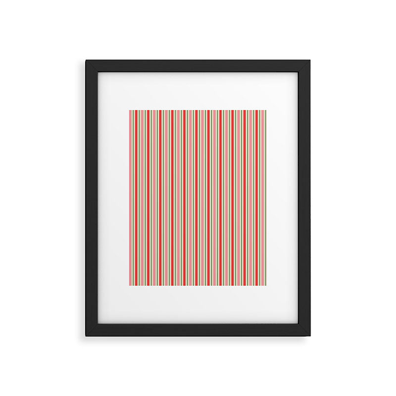 Old Fashioned Retro Christmas Stripe Pattern Vertical Pink Red Green Beige Framed Art Print Gallery Image 5