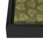 Olive Green Wispy Leaves Contemporary Abstract Pattern Framed Canvas Print Gallery Image 3