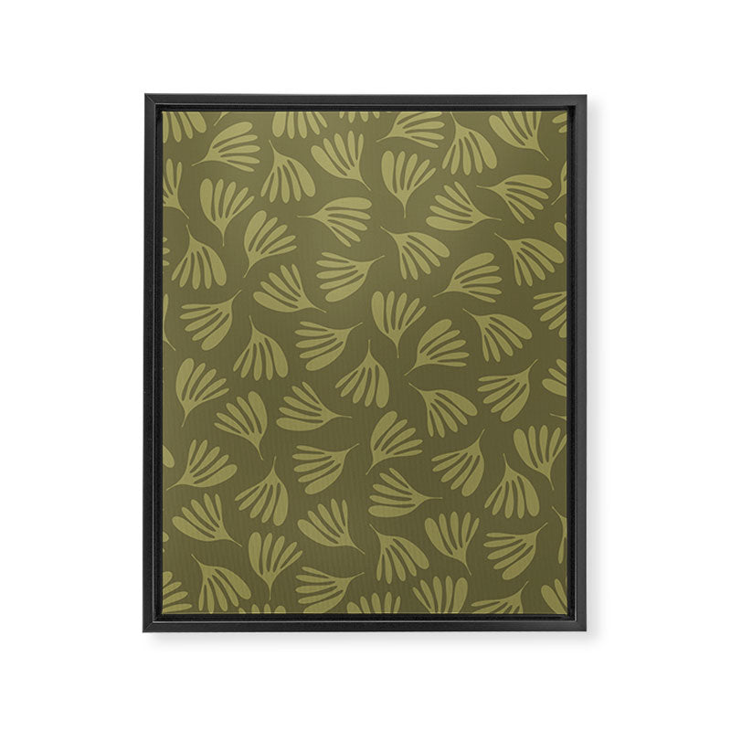 Olive Green Wispy Leaves Contemporary Abstract Pattern Framed Canvas Print Gallery Image 6