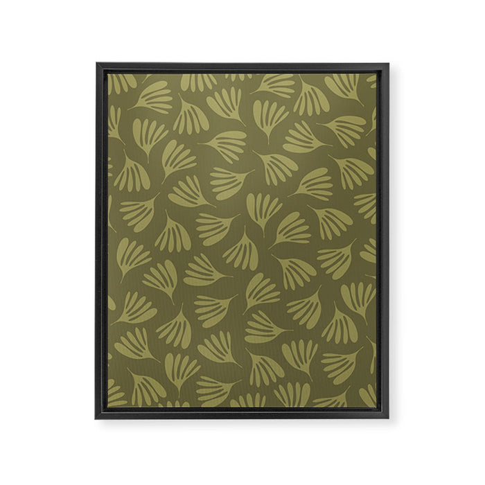 Olive Green Wispy Leaves Contemporary Abstract Pattern Framed Canvas Print Gallery Image 1