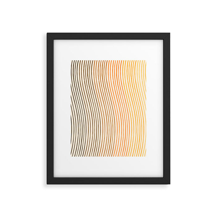Organic Fine Lines Wavy Gradient Minimal Ink Stripe Pattern Brown Orange Yellow Framed Art Print Gallery Image 1