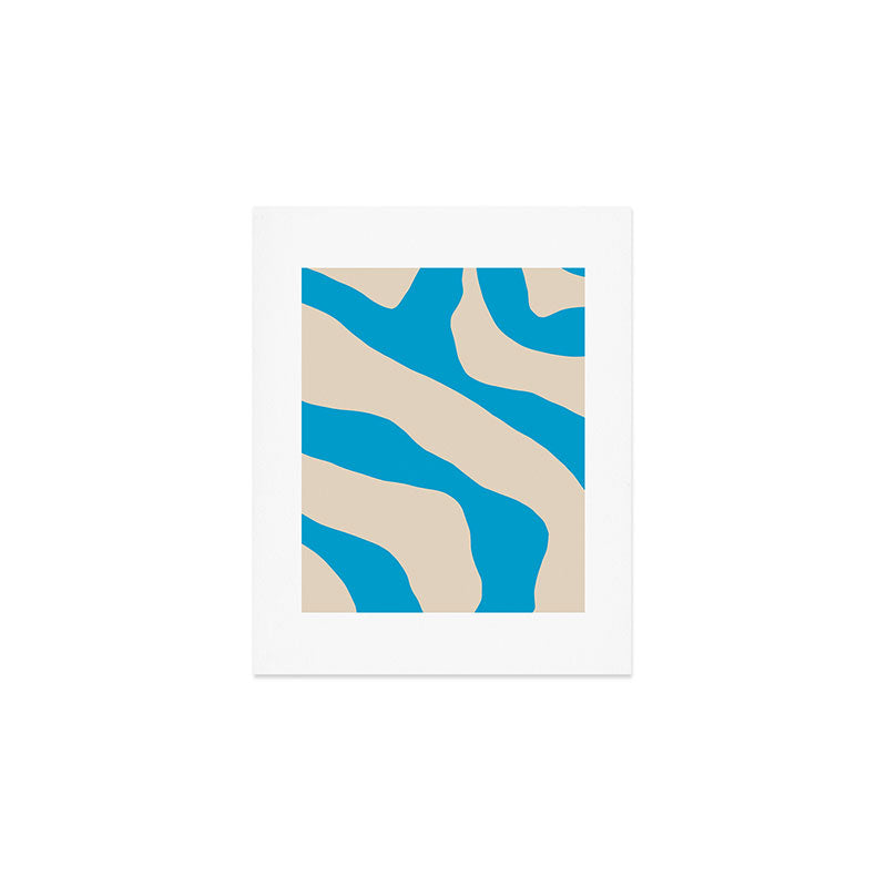 Organic Forms Minimal Abstract Blue and Beige Pattern Art Print Gallery Image 1