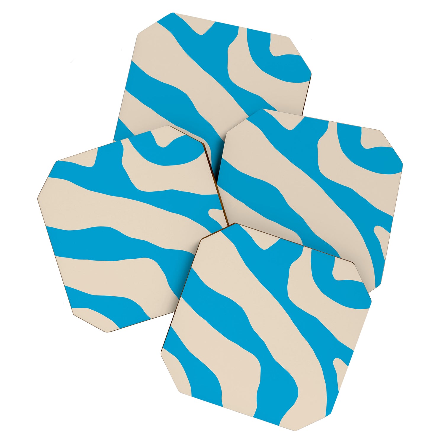 Organic Forms Minimal Abstract Blue and Beige Pattern Coaster Gallery Image 1