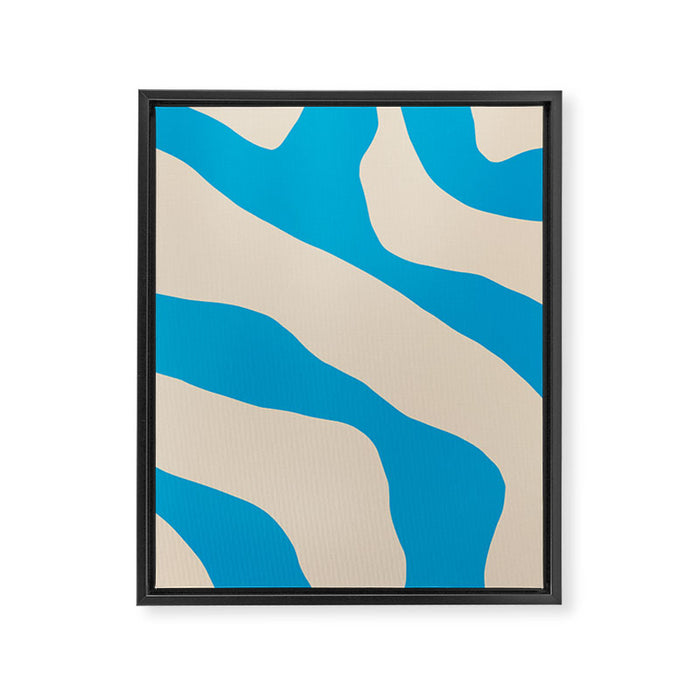 Organic Forms Minimal Abstract Blue and Beige Pattern Framed Canvas Print Gallery Image 1