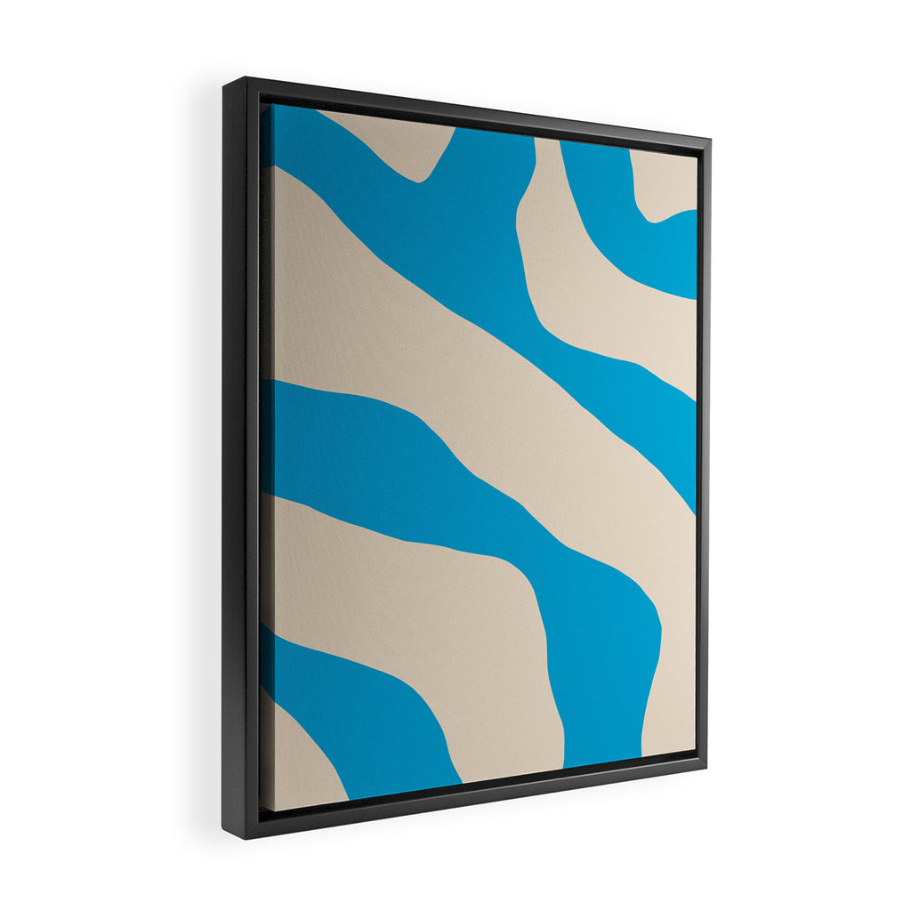 Organic Forms Minimal Abstract Blue and Beige Pattern Framed Canvas Print Gallery Image 2