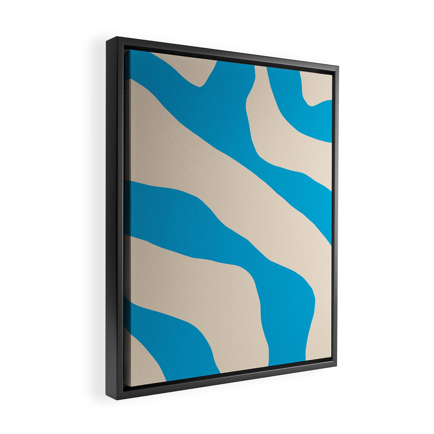 Organic Forms Minimal Abstract Blue and Beige Pattern Framed Canvas Print Gallery Image 2