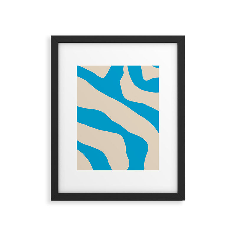Organic Forms Minimal Abstract Blue and Beige Pattern Framed Art Print Gallery Image 6