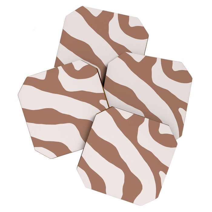 Organic Forms Retro Contemporary Modern Minimalist Abstract Pattern in Mocha Brown Coaster Gallery Image 1