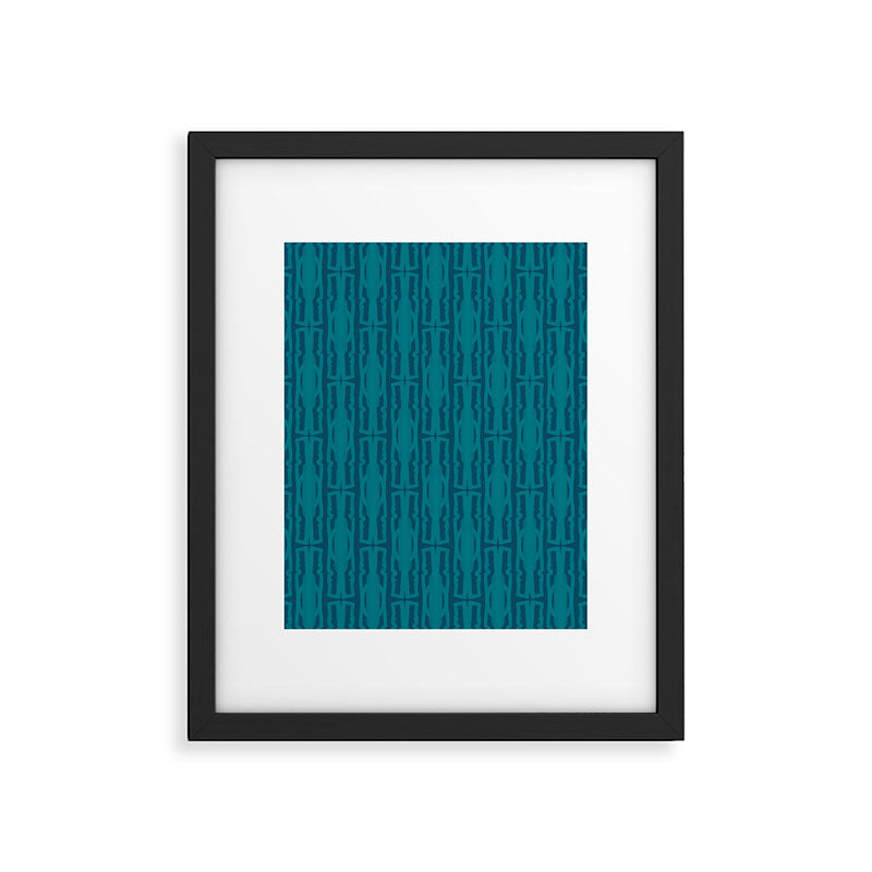 Organic Geometrics Pattern in Moroccan Teal Blue Tones Framed Art Print Gallery Image 6