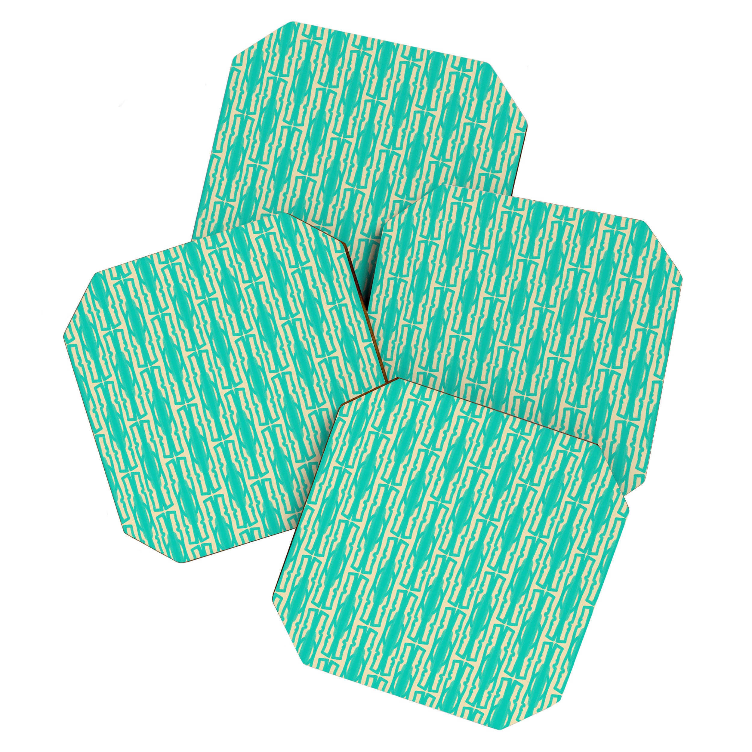 Organic Geometrics Pattern in Turquoise and Beige Coaster Gallery Image 1