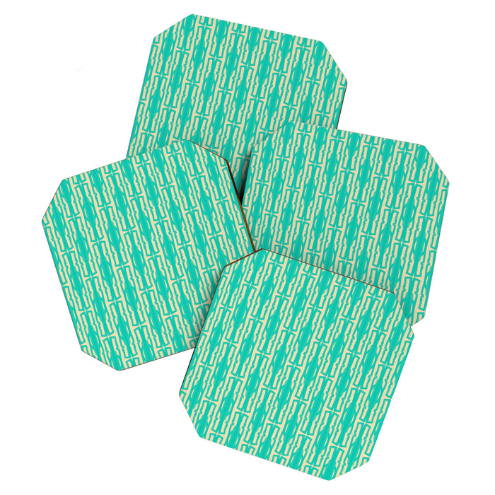 Organic Geometrics Pattern in Turquoise and Beige Coaster Gallery Image 1