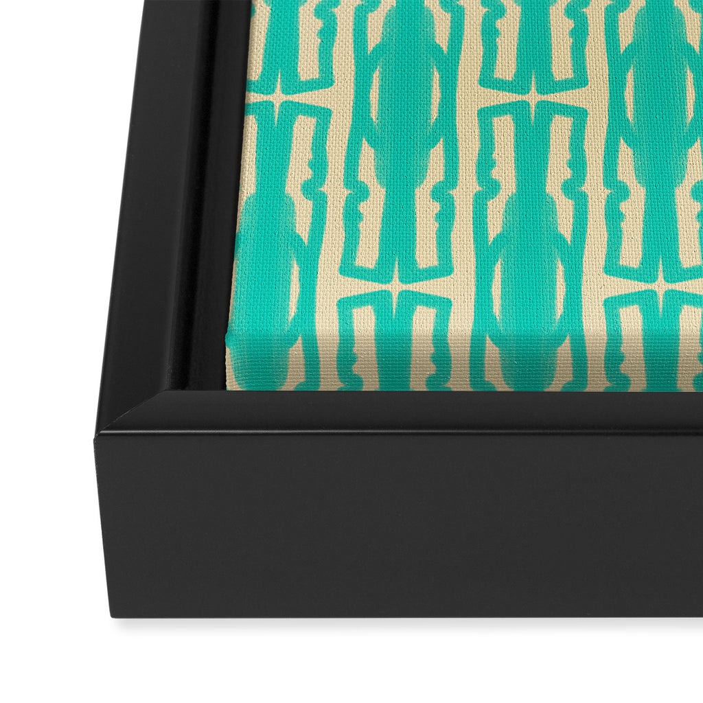 Organic Geometrics Pattern in Turquoise and Beige Framed Canvas Print Gallery Image 3