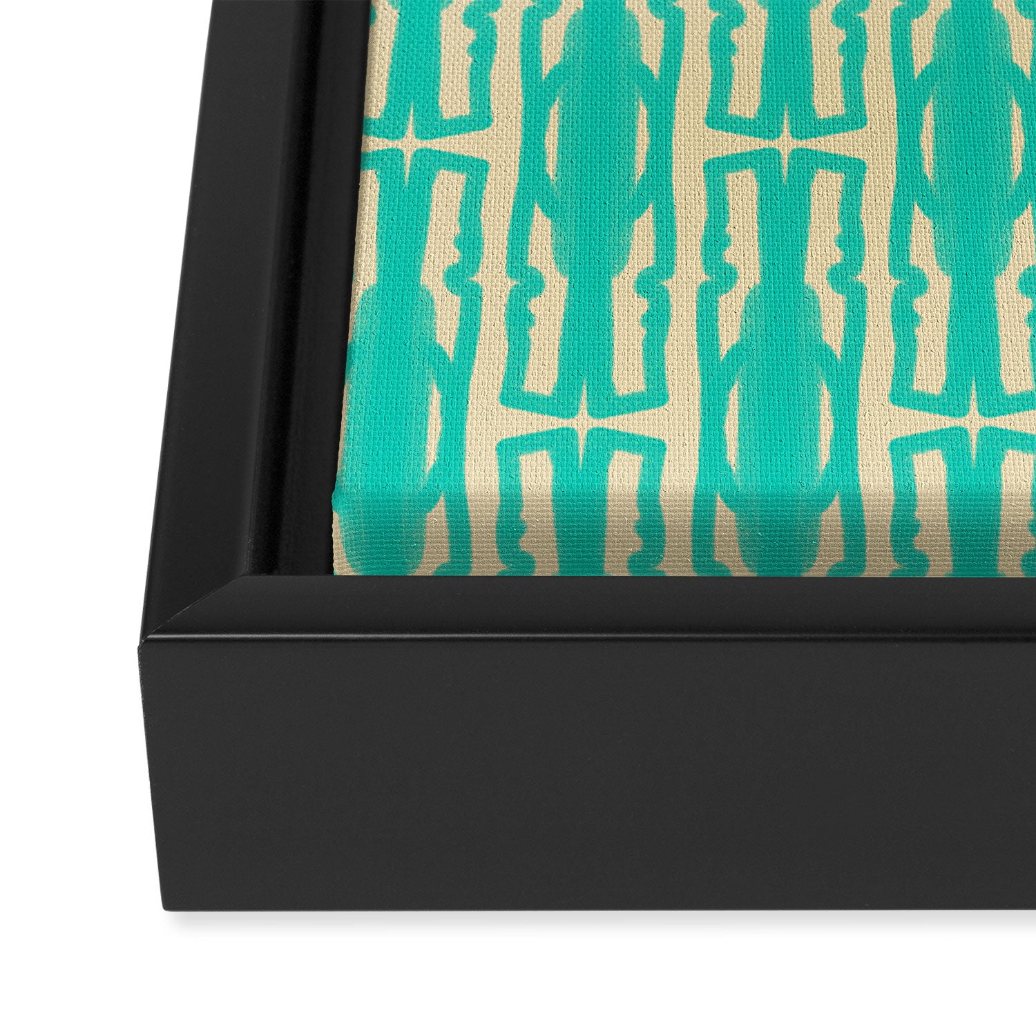 Organic Geometrics Pattern in Turquoise and Beige Framed Canvas Print Gallery Image 3