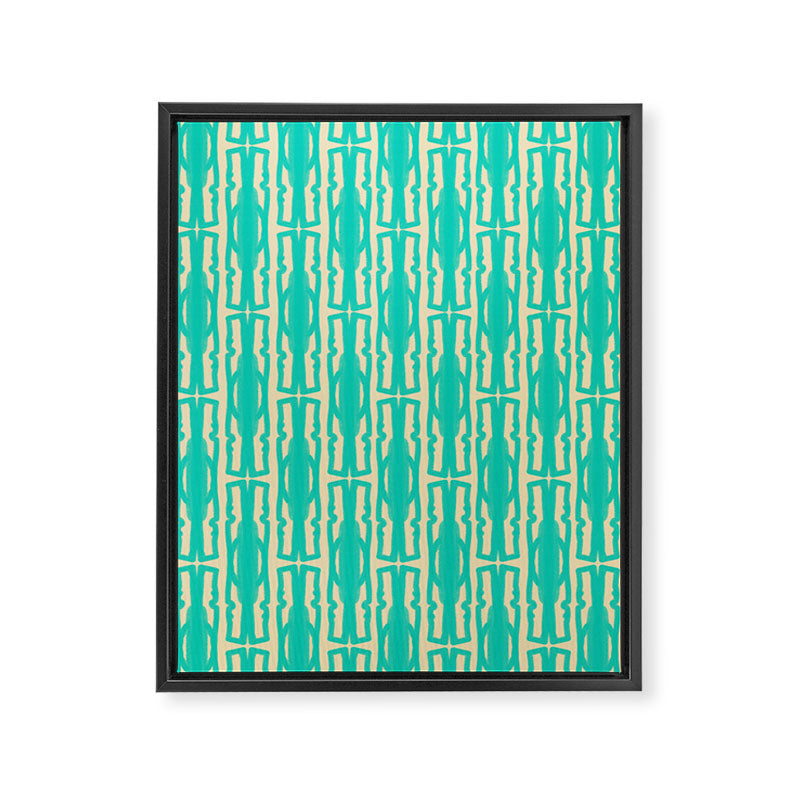 Organic Geometrics Pattern in Turquoise and Beige Framed Canvas Print Gallery Image 8