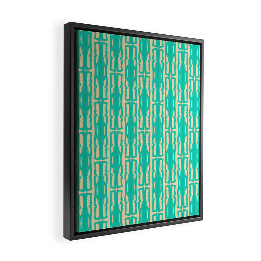 Organic Geometrics Pattern in Turquoise and Beige Framed Canvas Print Gallery Image 2