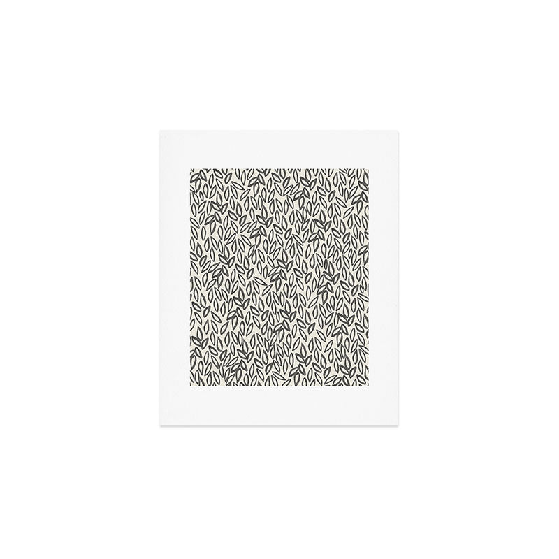 Organic Leaves Abstract Pattern in Charcoal Gray and Cream Art Print Gallery Image 1