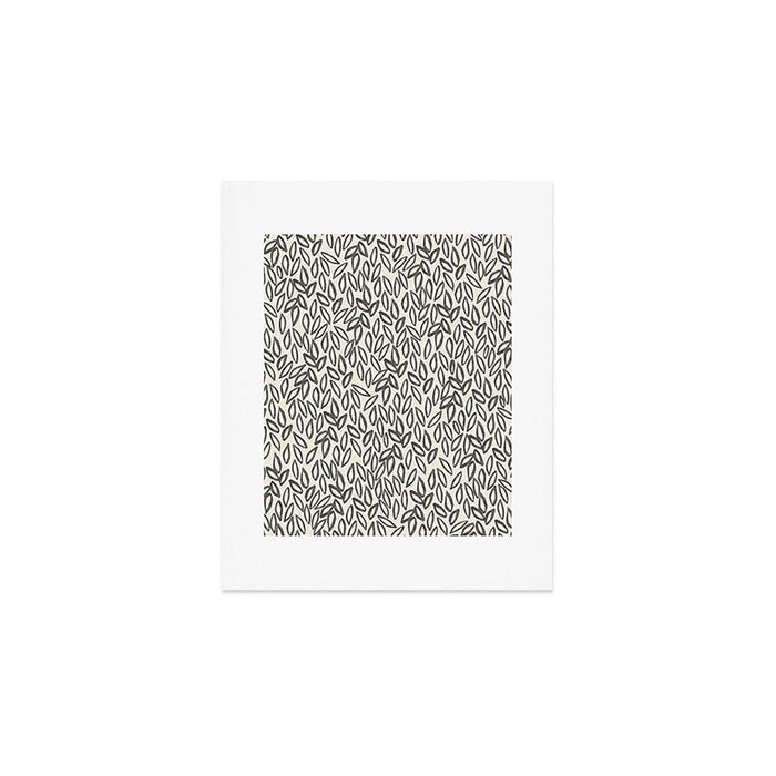 Organic Leaves Abstract Pattern in Charcoal Gray and Cream Art Print Gallery Image 1