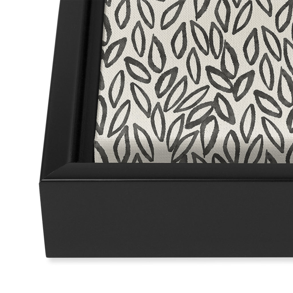 Organic Leaves Abstract Pattern in Charcoal Gray and Cream Framed Canvas Print Gallery Image 3