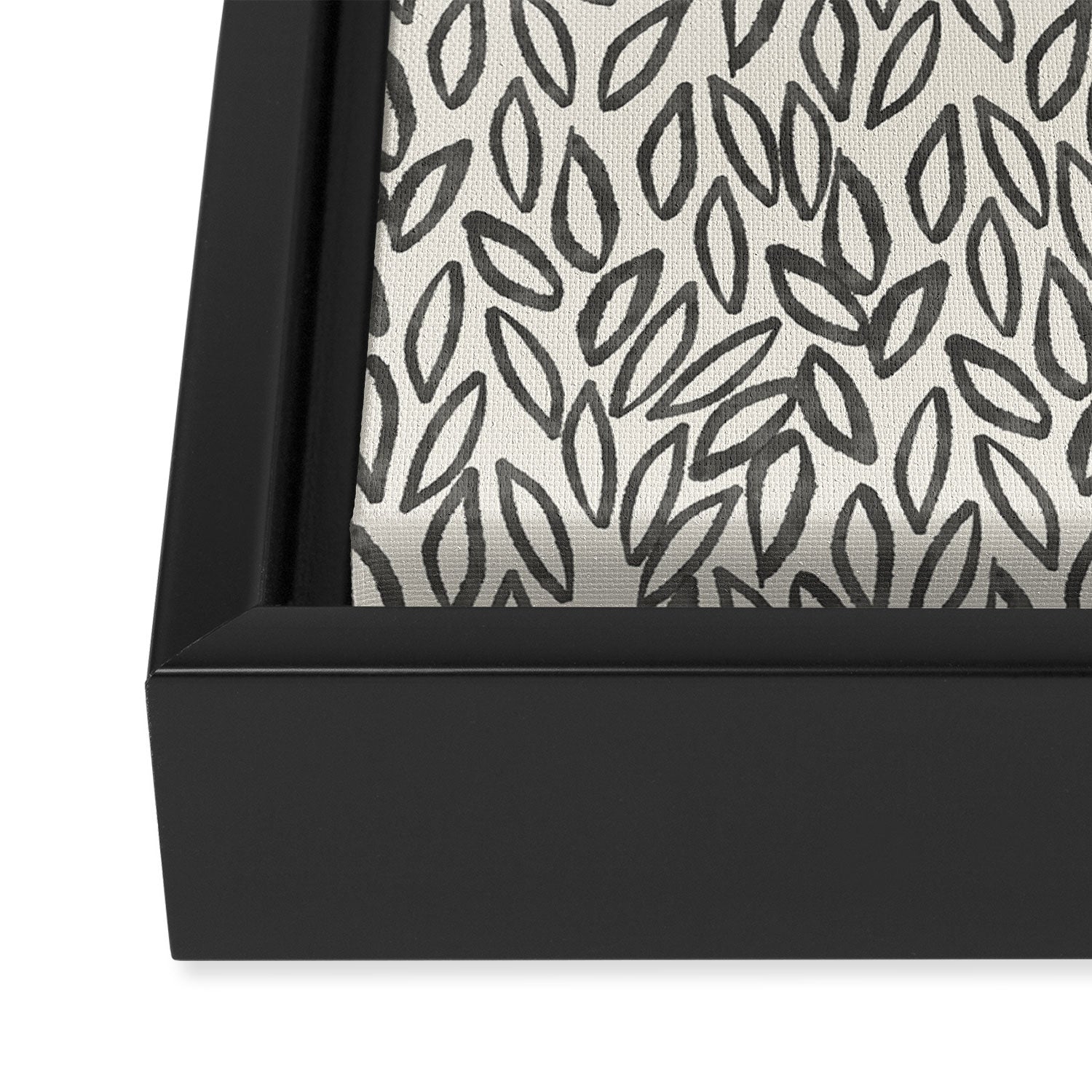 Organic Leaves Abstract Pattern in Charcoal Gray and Cream Framed Canvas Print Gallery Image 3