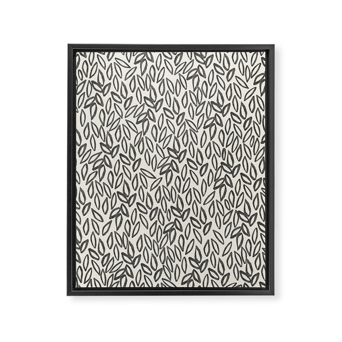 Organic Leaves Abstract Pattern in Charcoal Gray and Cream Framed Canvas Print Gallery Image 1