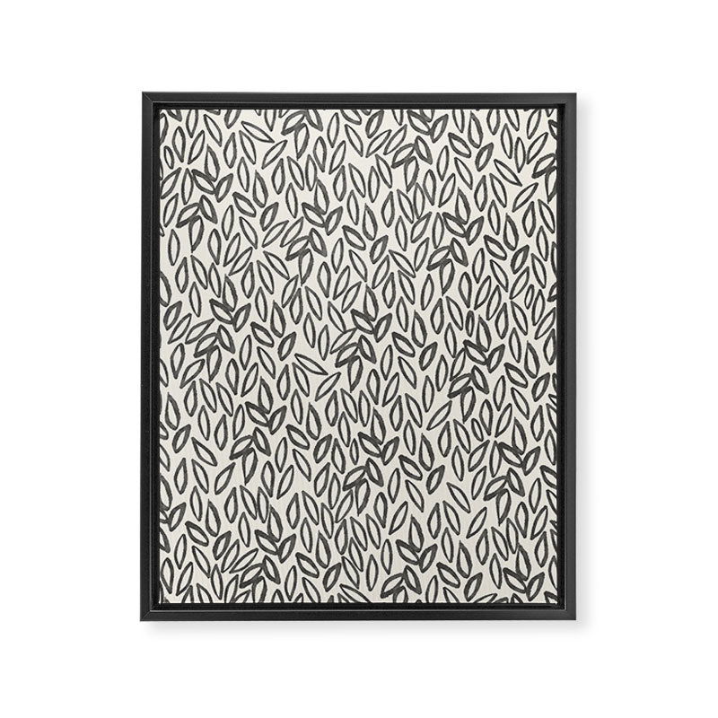 Organic Leaves Abstract Pattern in Charcoal Gray and Cream Framed Canvas Print Gallery Image 6