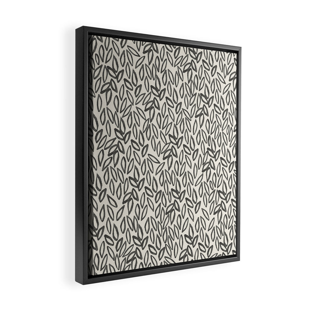 Organic Leaves Abstract Pattern in Charcoal Gray and Cream Framed Canvas Print Gallery Image 2