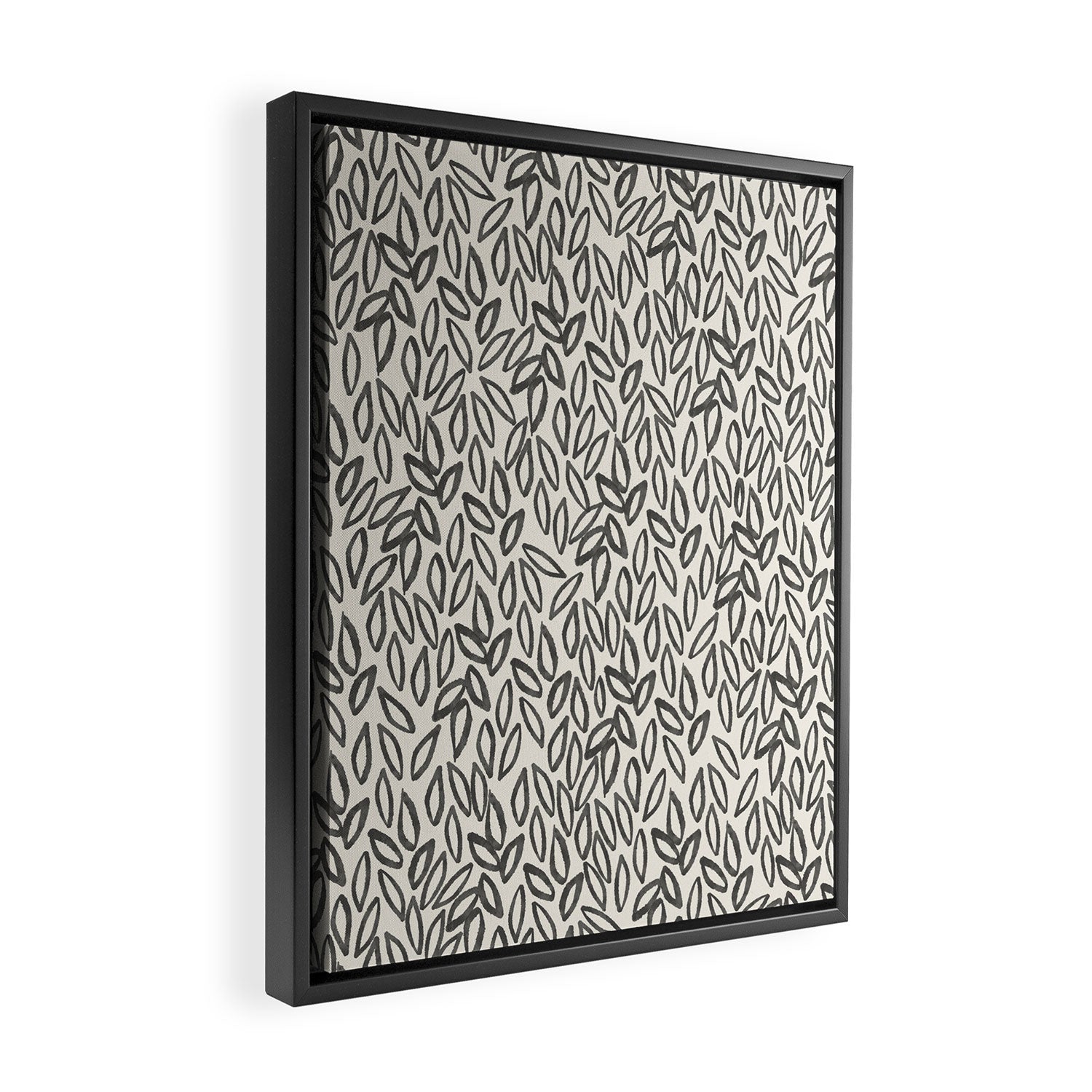 Organic Leaves Abstract Pattern in Charcoal Gray and Cream Framed Canvas Print Gallery Image 2