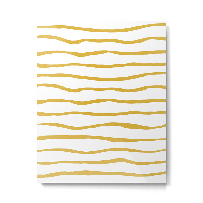 Organic Paper Stripes in Light Mustard and White Metal Print Gallery Image 1