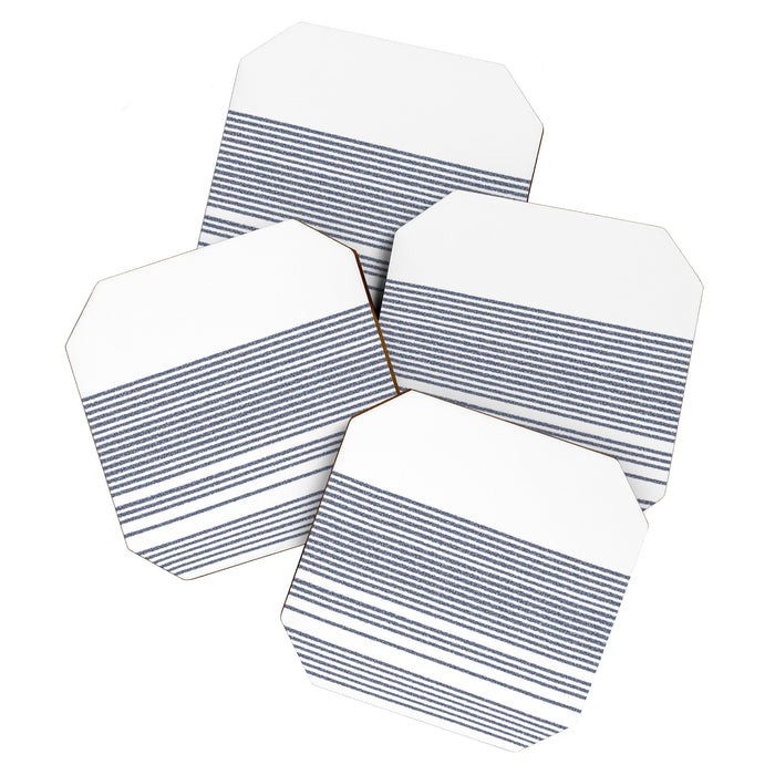 Organic Stripes in Navy Blue and White Coaster Gallery Image 1