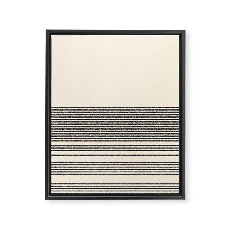 Organic Stripes - Minimalist Textured Line Pattern in Black and Almond Cream Framed Canvas Print Gallery Image 8