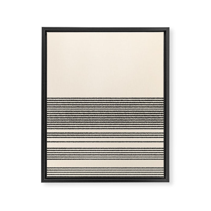 Organic Stripes - Minimalist Textured Line Pattern in Black and Almond Cream Framed Canvas Print Gallery Image 1
