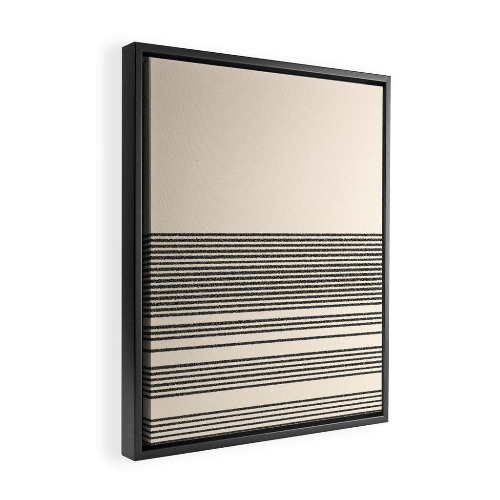 Organic Stripes - Minimalist Textured Line Pattern in Black and Almond Cream Framed Canvas Print Gallery Image 2