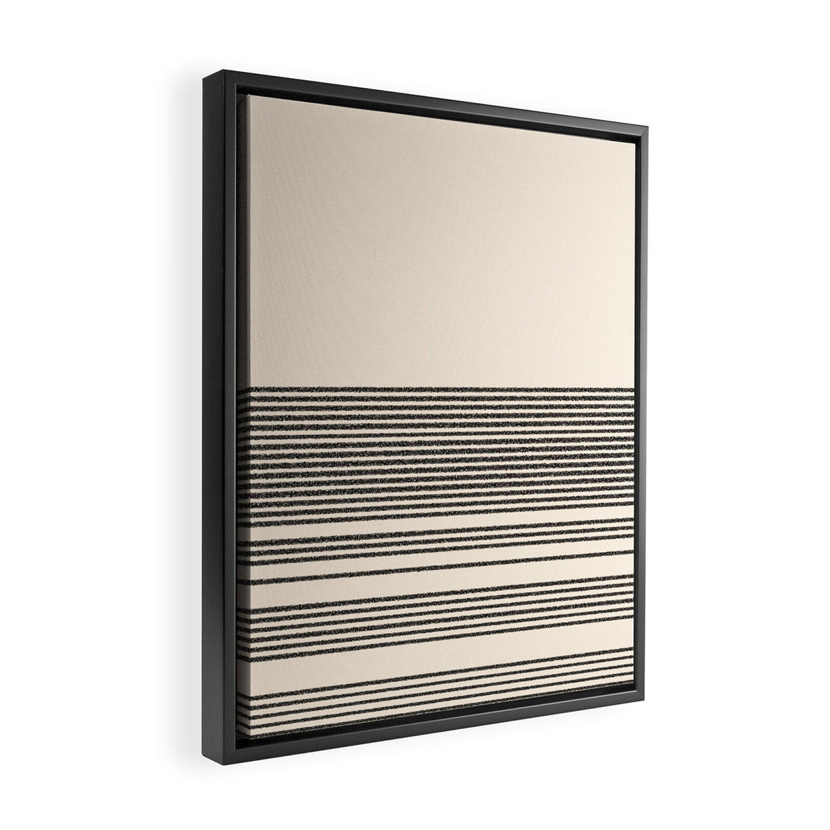 Organic Stripes - Minimalist Textured Line Pattern in Black and Almond Cream Framed Canvas Print Gallery Image 2
