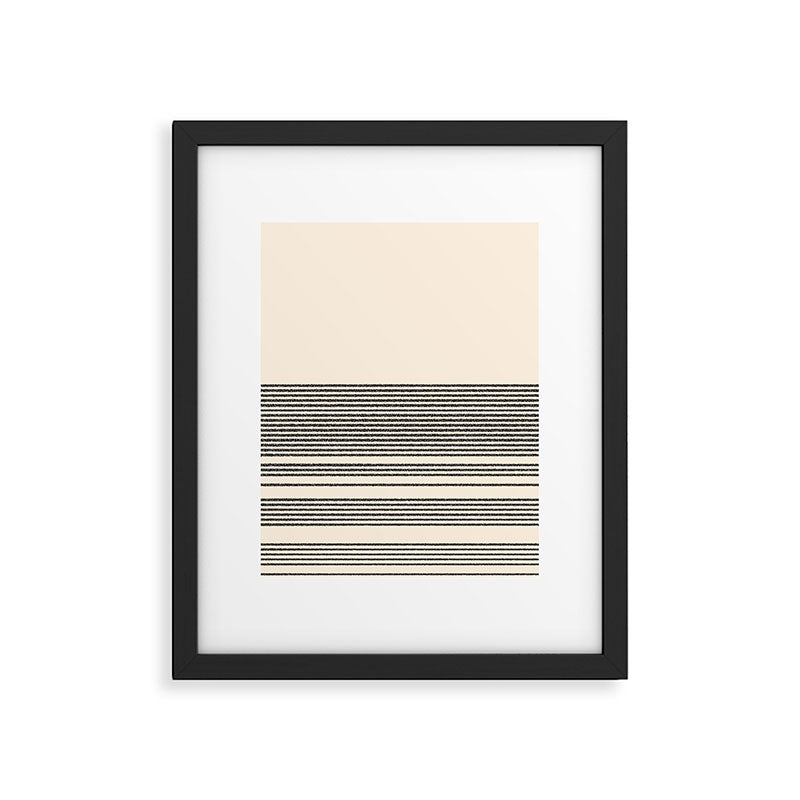 Organic Stripes - Minimalist Textured Line Pattern in Black and Almond Cream Framed Art Print Gallery Image 6