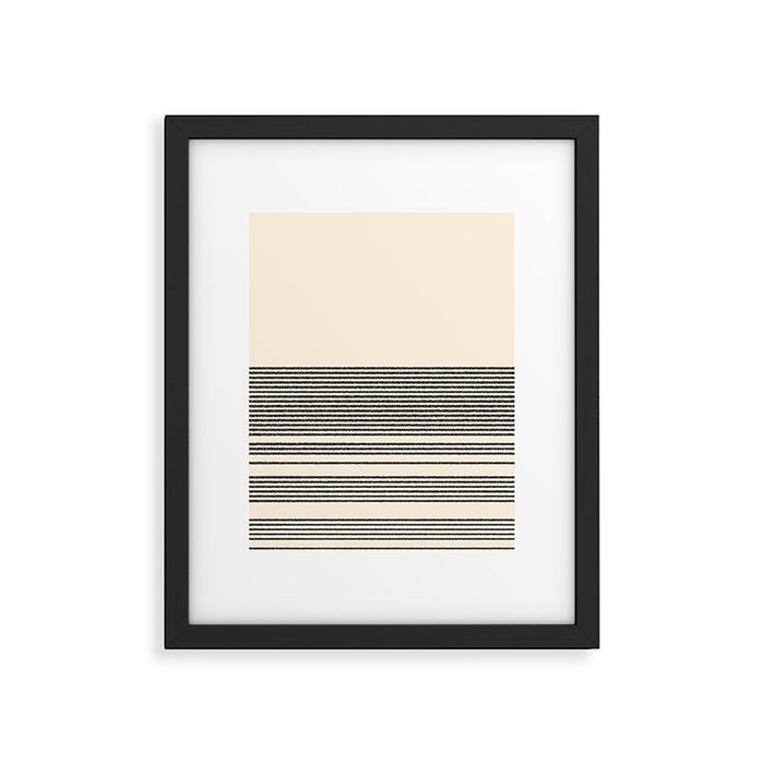 Organic Stripes - Minimalist Textured Line Pattern in Black and Almond Cream Framed Art Print Gallery Image 1