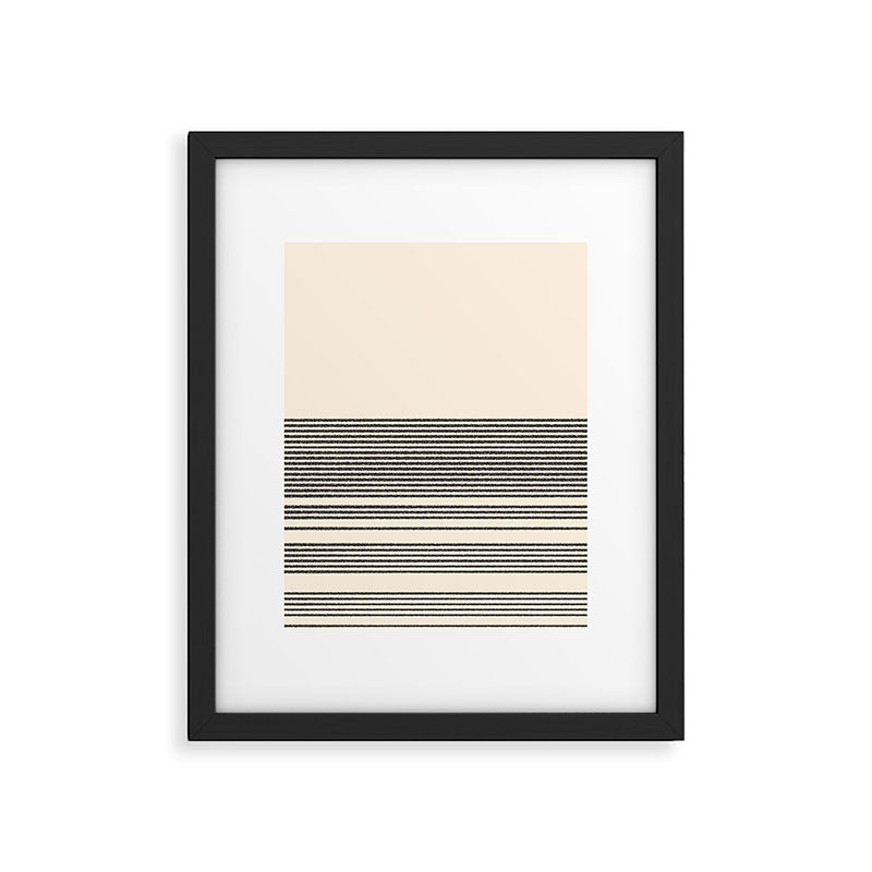 Organic Stripes - Minimalist Textured Line Pattern in Black and Almond Cream Framed Art Print Gallery Image 4