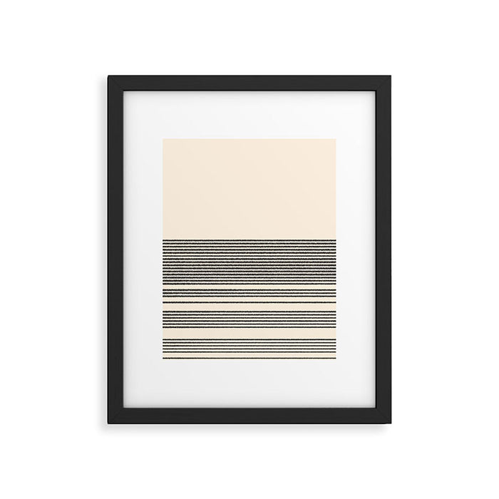 Organic Stripes - Minimalist Textured Line Pattern in Black and Almond Cream Framed Art Print Gallery Image 1