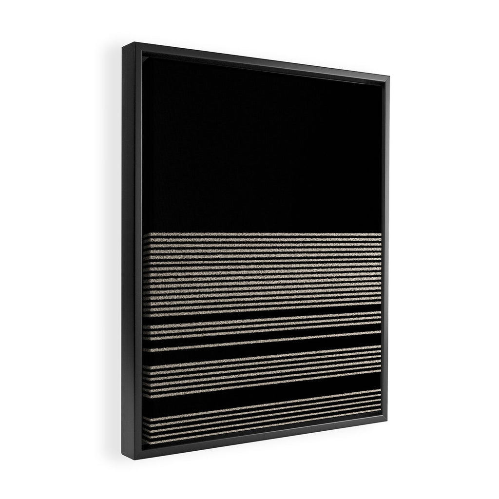 Organic Stripes - Minimalist Textured Line Pattern in Almond Cream and Black Framed Canvas Print Gallery Image 2
