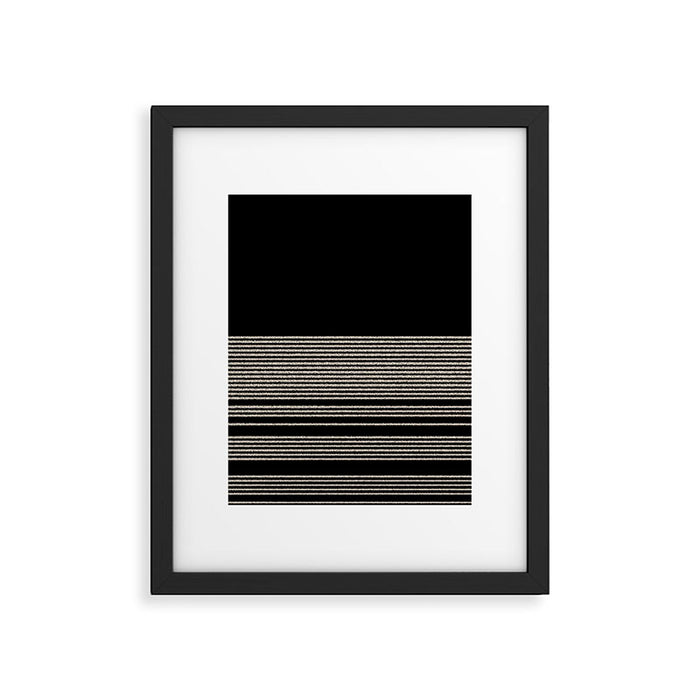 Organic Stripes - Minimalist Textured Line Pattern in Almond Cream and Black Framed Art Print Gallery Image 1