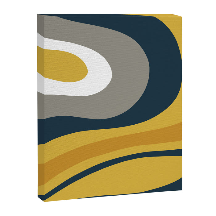 Organic Topography Abstract in Mustard, Navy Blue, Gray, and White  Canvas Print Gallery Image 1