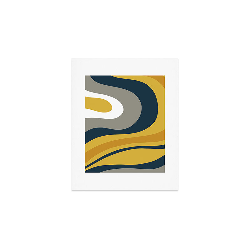 Organic Topography Abstract in Mustard, Navy Blue, Gray, and White  Art Print Gallery Image 1